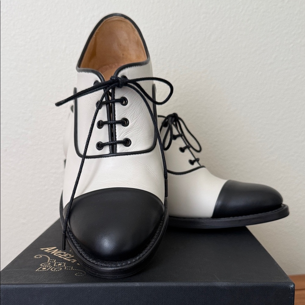 Perfect Office of Angela Scott Ms. Maisel Black & White Leather Heel Shoe 38.5